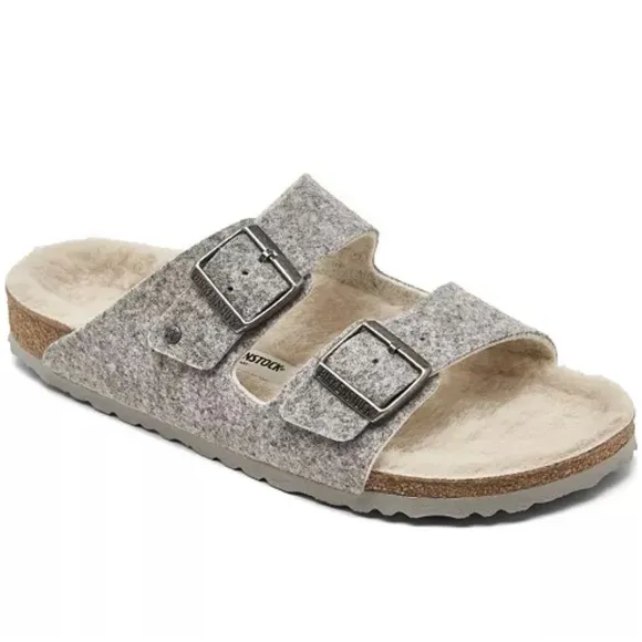 Birkenstock Gray Arizona Rivet Wool Shearling Sandals Size 42