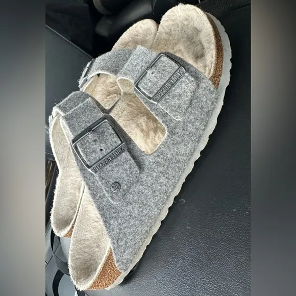 Birkenstock Gray Arizona Rivet Wool Shearling Sandals Size 42
