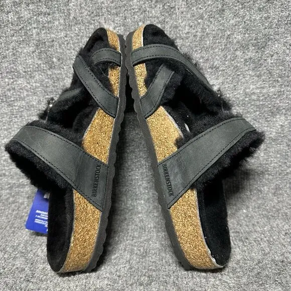 Birkenstock Mayari Shearling Sandals Womens 36 / US 5 Black Buckle Straps