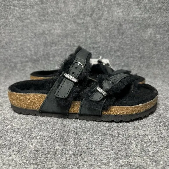 Birkenstock Mayari Shearling Sandals Womens 36 / US 5 Black Buckle Straps