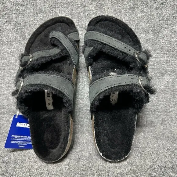 Birkenstock Mayari Shearling Sandals Womens 36 / US 5 Black Buckle Straps
