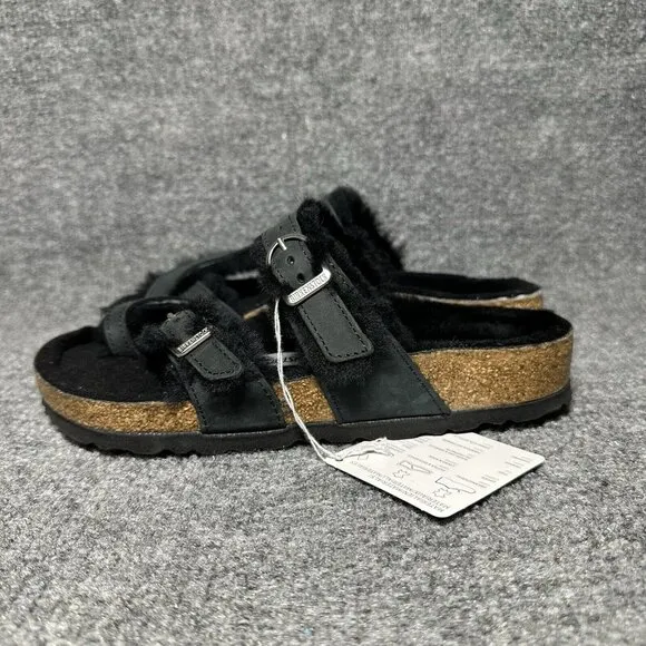 Birkenstock Mayari Shearling Sandals Womens 36 / US 5 Black Buckle Straps