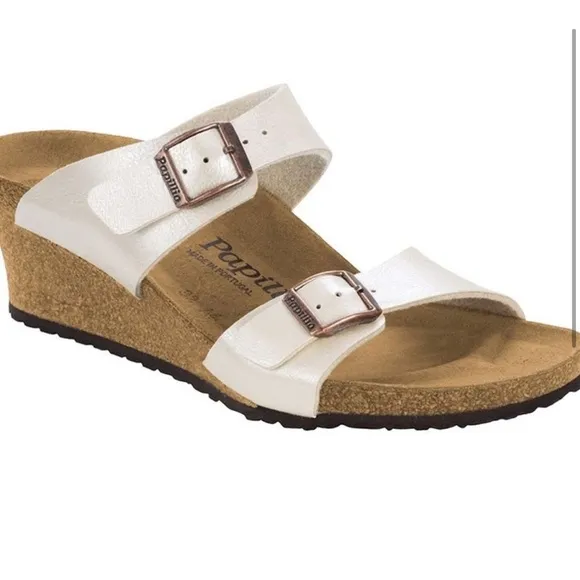 Birkenstock Papillio Ivory White Dorothy Birko-Flor Wedge Sandals