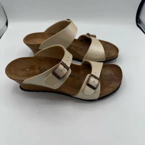 Birkenstock Papillio Ivory White Dorothy Birko-Flor Wedge Sandals