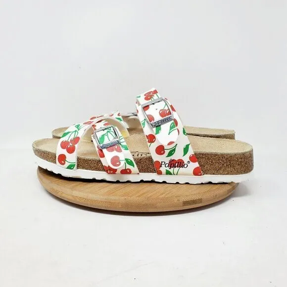 Birkenstock Sandals 39 Womens 8 Papillio White Red Cherries Shoes Buckle Straps