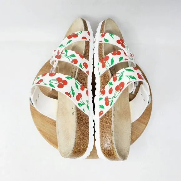 Birkenstock Sandals 39 Womens 8 Papillio White Red Cherries Shoes Buckle Straps