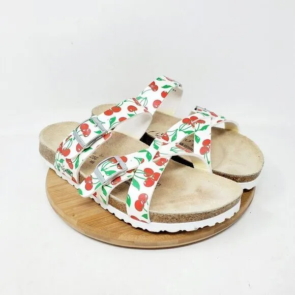 Birkenstock Sandals 39 Womens 8 Papillio White Red Cherries Shoes Buckle Straps