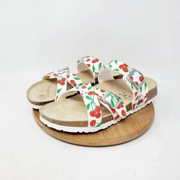 Birkenstock Sandals 39 Womens 8 Papillio White Red Cherries Shoes Buckle Straps