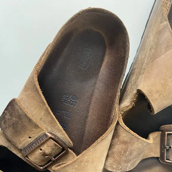 BIRKENSTOCK Tan Brown Arizona Soft Footbed Leather Sandals Slides Size 45