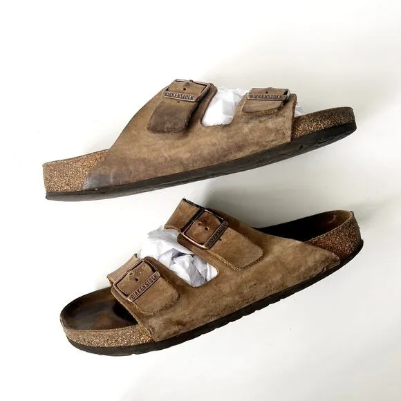 BIRKENSTOCK Tan Brown Arizona Soft Footbed Leather Sandals Slides Size 45