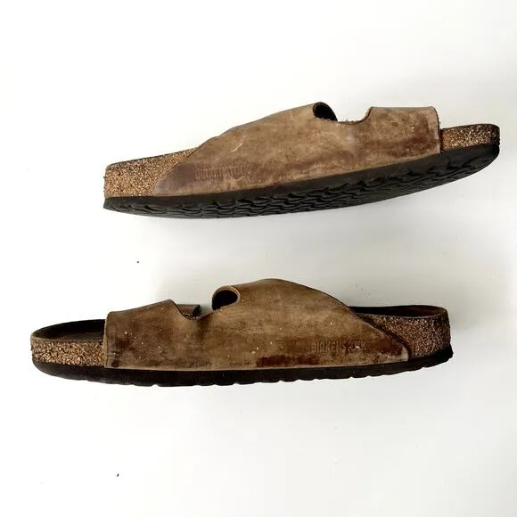 BIRKENSTOCK Tan Brown Arizona Soft Footbed Leather Sandals Slides Size 45