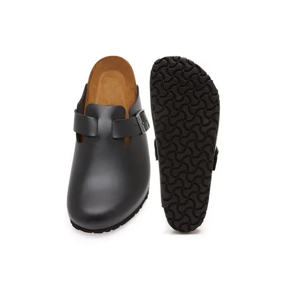 BIRKENSTOCK WOMEN'S BOSTON SFB HERITAGE, BLACK AMALFI LEATHER, 8-8.5 M US