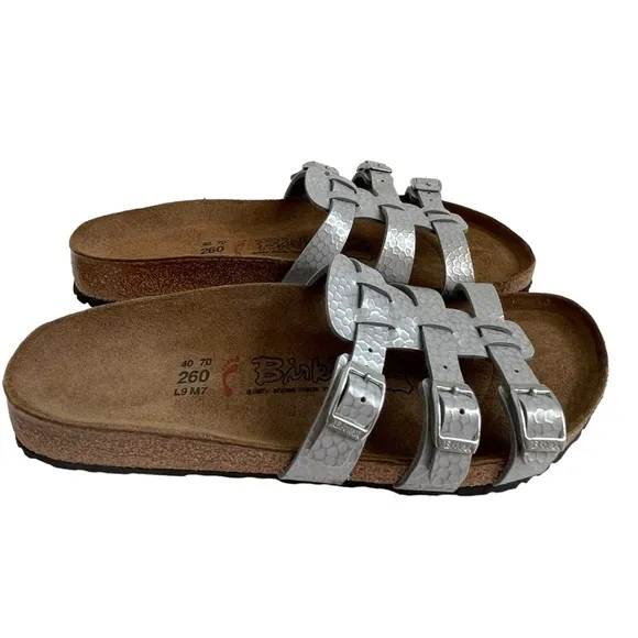 Birki’s by Birkenstock Xenia Silver Sandals Women’s Size 9 Dynamic Footbed