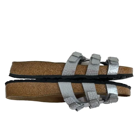 Birki’s by Birkenstock Xenia Silver Sandals Women’s Size 9 Dynamic Footbed