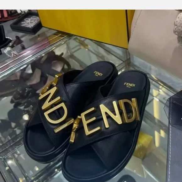 Black and Gold Sandals with Crisscross Straps