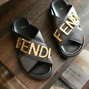 Black and Gold Sandals with Crisscross Straps