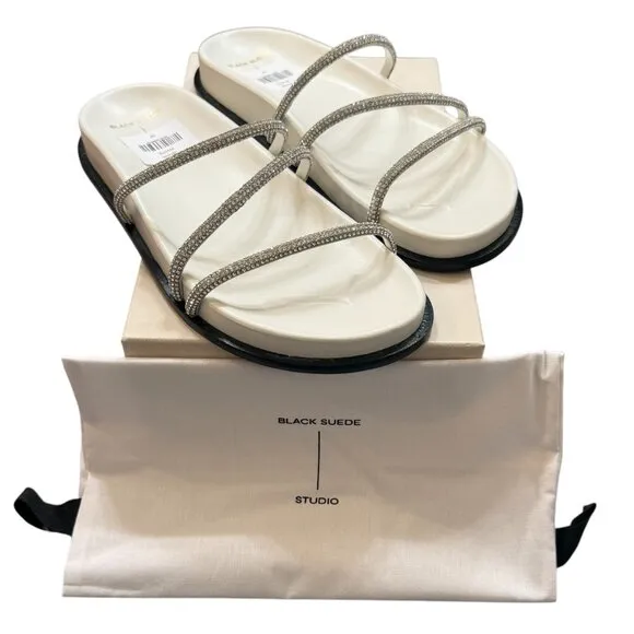 Black Suede Studio Jenna Embellished Leather Sandals (NIB)