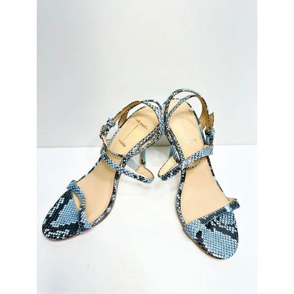 Black Suede Studio Sandals Womens Size 7 Blue Black Leather Gwen Snake Print