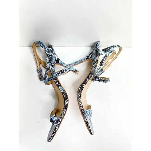 Black Suede Studio Sandals Womens Size 7 Blue Black Leather Gwen Snake Print
