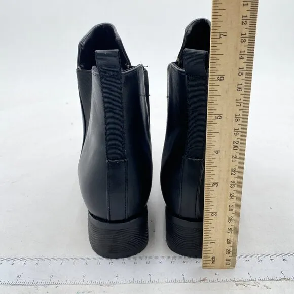 Black Women Metal Pointed Toe Chunky Low Heel Ankle Booties Pull On Boots