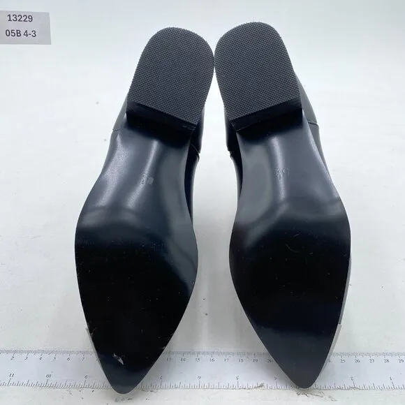 Black Women Metal Pointed Toe Chunky Low Heel Ankle Booties Pull On Boots
