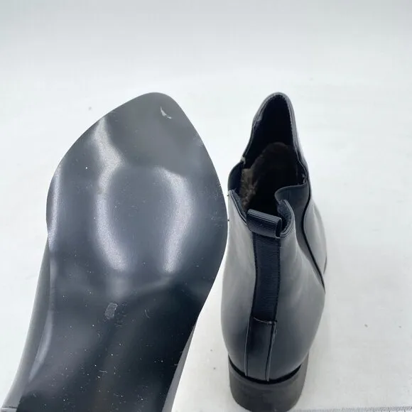 Black Women Metal Pointed Toe Chunky Low Heel Ankle Booties Pull On Boots