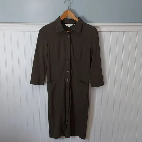 Boden Womens Tara Shirt Dress Olive Green‎ Pockets Cotton Jersey Lagenlook 2R