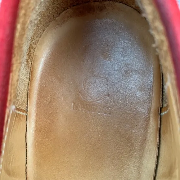 Bologna Navy Boot Stamped Red Velvet Loafers.
