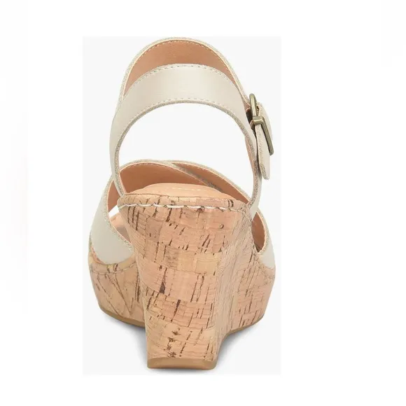 Born Alaina Wedge Sandals Cream Straps &amp; Cork Like Sole Women’s Size 8