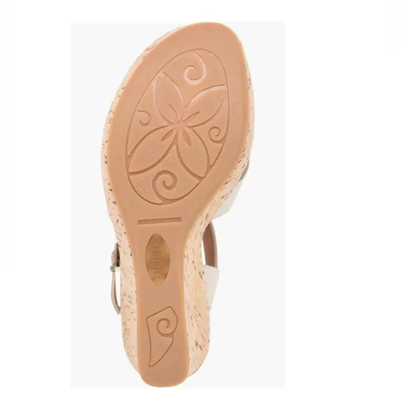Born Alaina Wedge Sandals Cream Straps &amp; Cork Like Sole Women’s Size 8