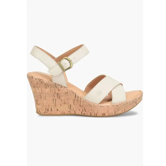 Born Alaina Wedge Sandals Cream Straps &amp; Cork Like Sole Women’s Size 8