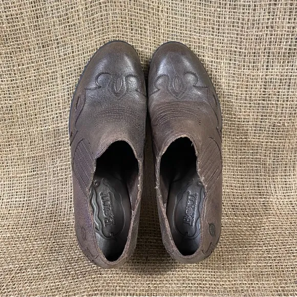 Born Booties Boot Brown Leather Ankle Western Slip On  Size 7.5