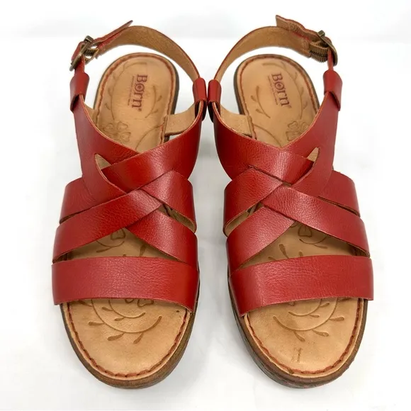 Born Carmo Womens Red Crisscrossed Straps Sandals