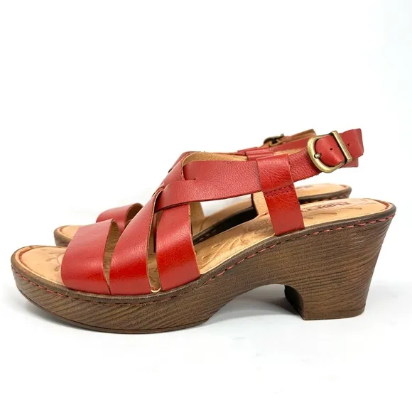 Born Carmo Womens Red Crisscrossed Straps Sandals