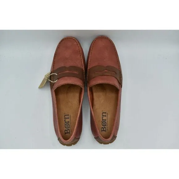 Born Mens Size 10 Andes Orange Brown Full Grain Leather Penny Loafers Shoes