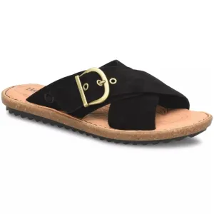 BORN Rio Sandals Women's Size 8 Black Suede Leather Buckle Cross Straps Open Toe