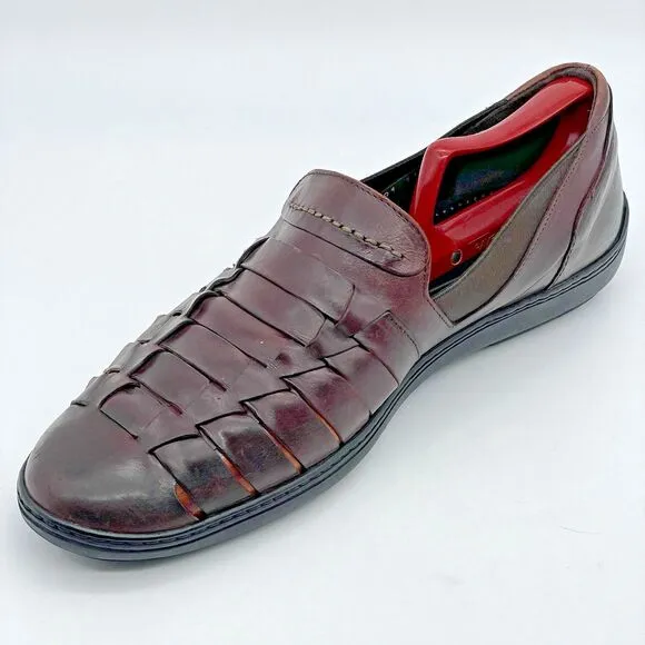 Bragano Woven Leather Oxford Loafers Men’s Shoes 11 M Brown Crafted In Italy