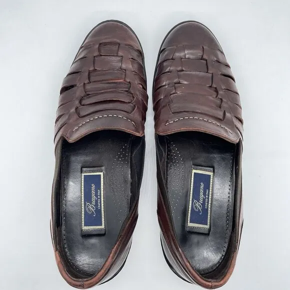 Bragano Woven Leather Oxford Loafers Men’s Shoes 11 M Brown Crafted In Italy