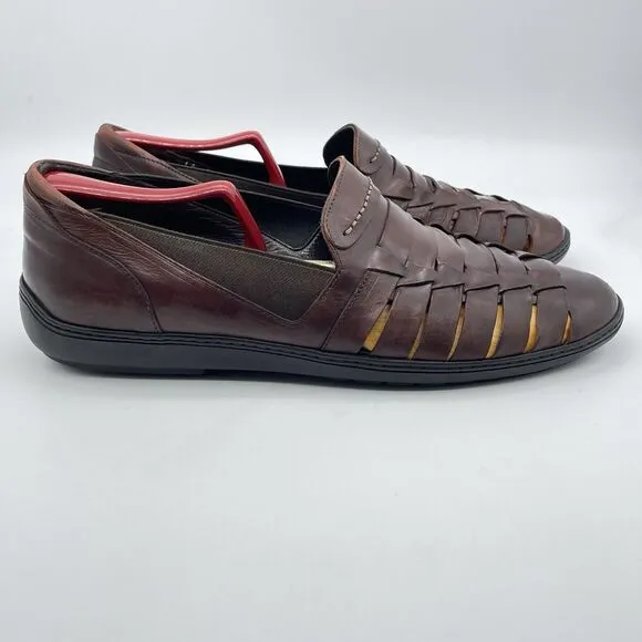 Bragano Woven Leather Oxford Loafers Men’s Shoes 11 M Brown Crafted In Italy