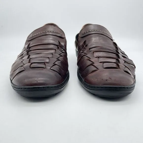 Bragano Woven Leather Oxford Loafers Men’s Shoes 11 M Brown Crafted In Italy