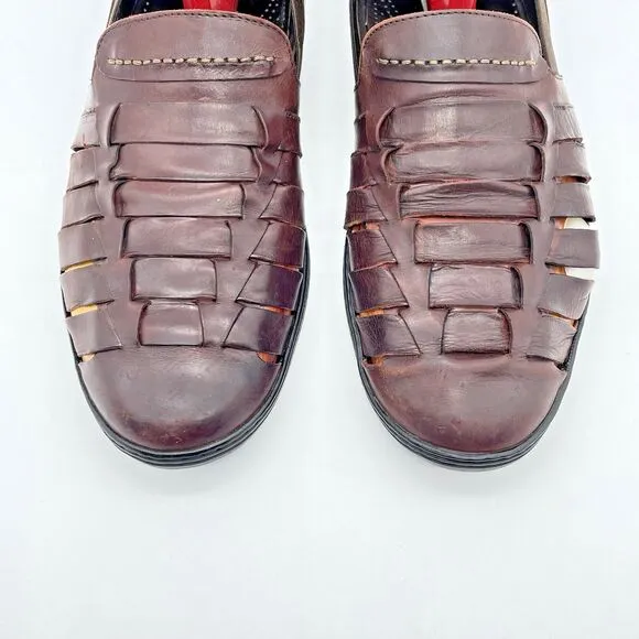 Bragano Woven Leather Oxford Loafers Men’s Shoes 11 M Brown Crafted In Italy