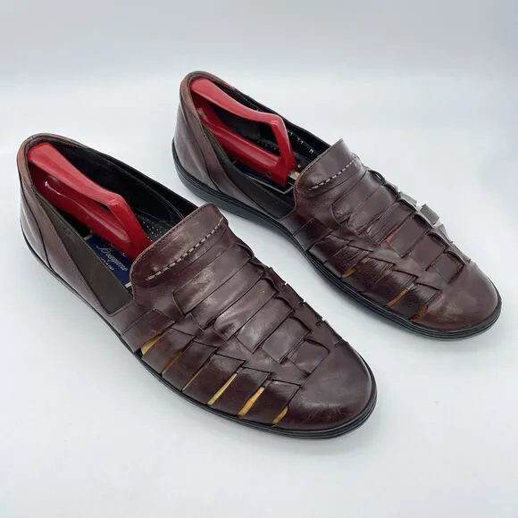 Bragano Woven Leather Oxford Loafers Men’s Shoes 11 M Brown Crafted In Italy
