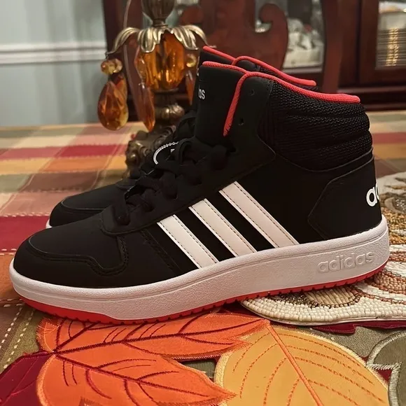 Brand New Adidas Boys Hoops Mid 2.0 Kids Boys Basketball Lace Up Sneakers Black