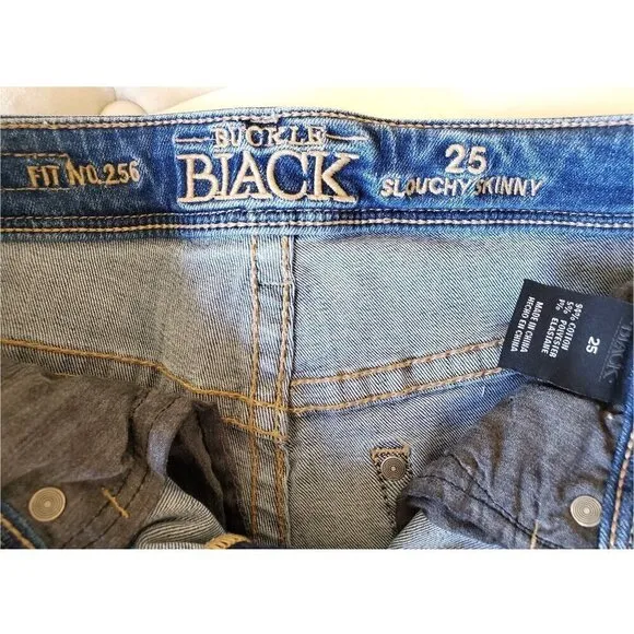 BUCKLE BLACK Fit 256 Mid Rise Slouchy Ankle Skinny Stretch Jeans 25