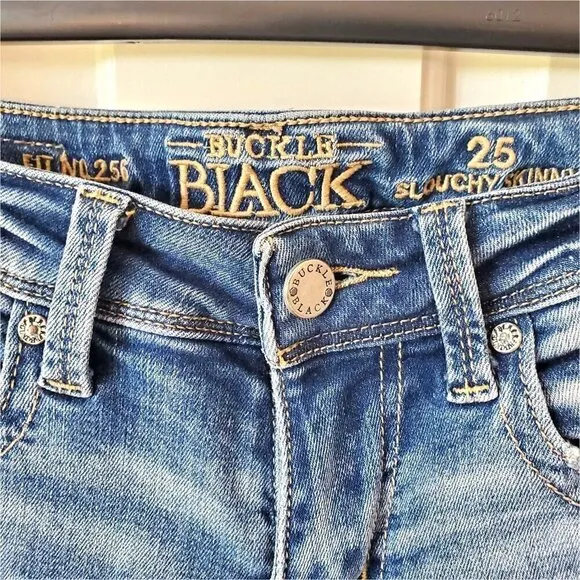BUCKLE BLACK Fit 256 Mid Rise Slouchy Ankle Skinny Stretch Jeans 25