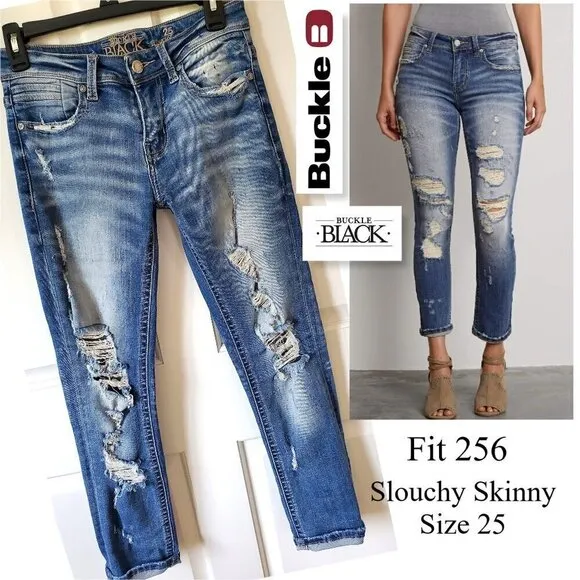 BUCKLE BLACK Fit 256 Mid Rise Slouchy Ankle Skinny Stretch Jeans 25