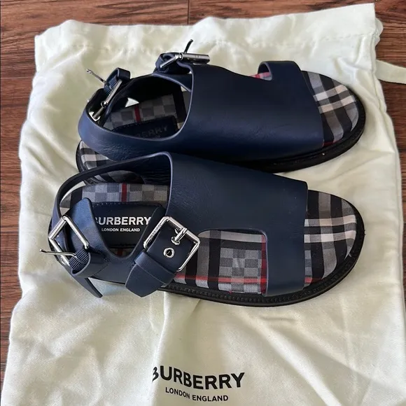 Burberry Navy Sandals with Check Insole