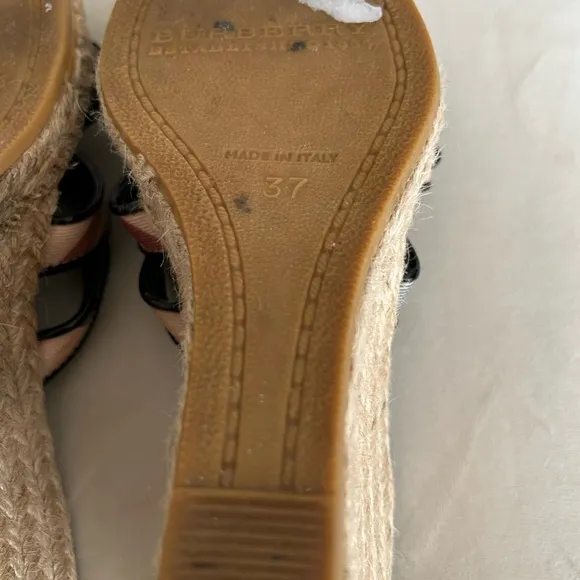Burberry Women’s Black Patent and Plaid Pattern Wedge Sandals