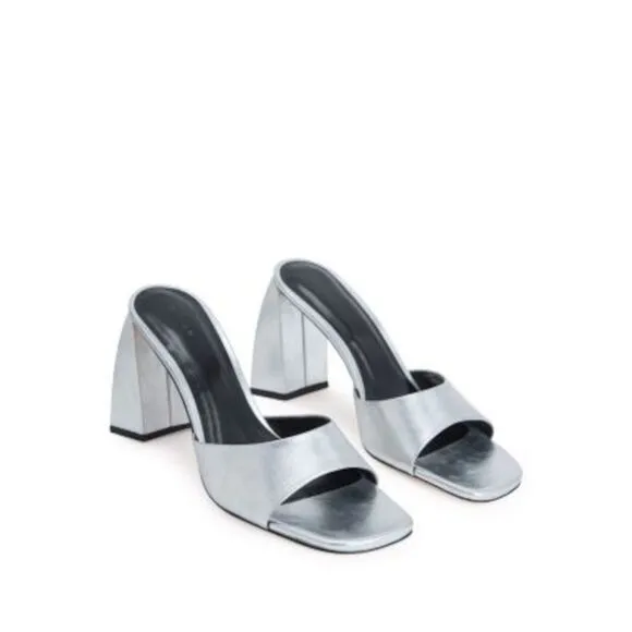 BY FAR Womens Silver Michele Sculpted Heel Slip On Leather Heeled Mules Shoes 41