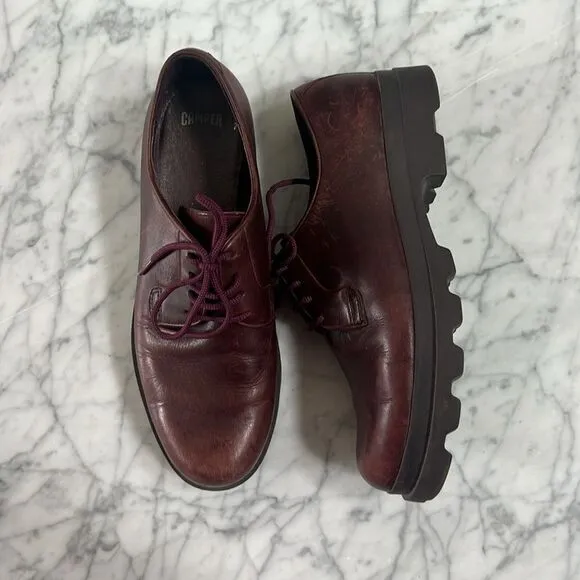 Camper Mil Platform Oxford Burgundy Shoes Sz 40